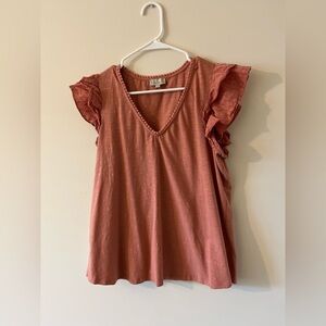Chenault Women's Ruffle Sleeve Blouse in Rust